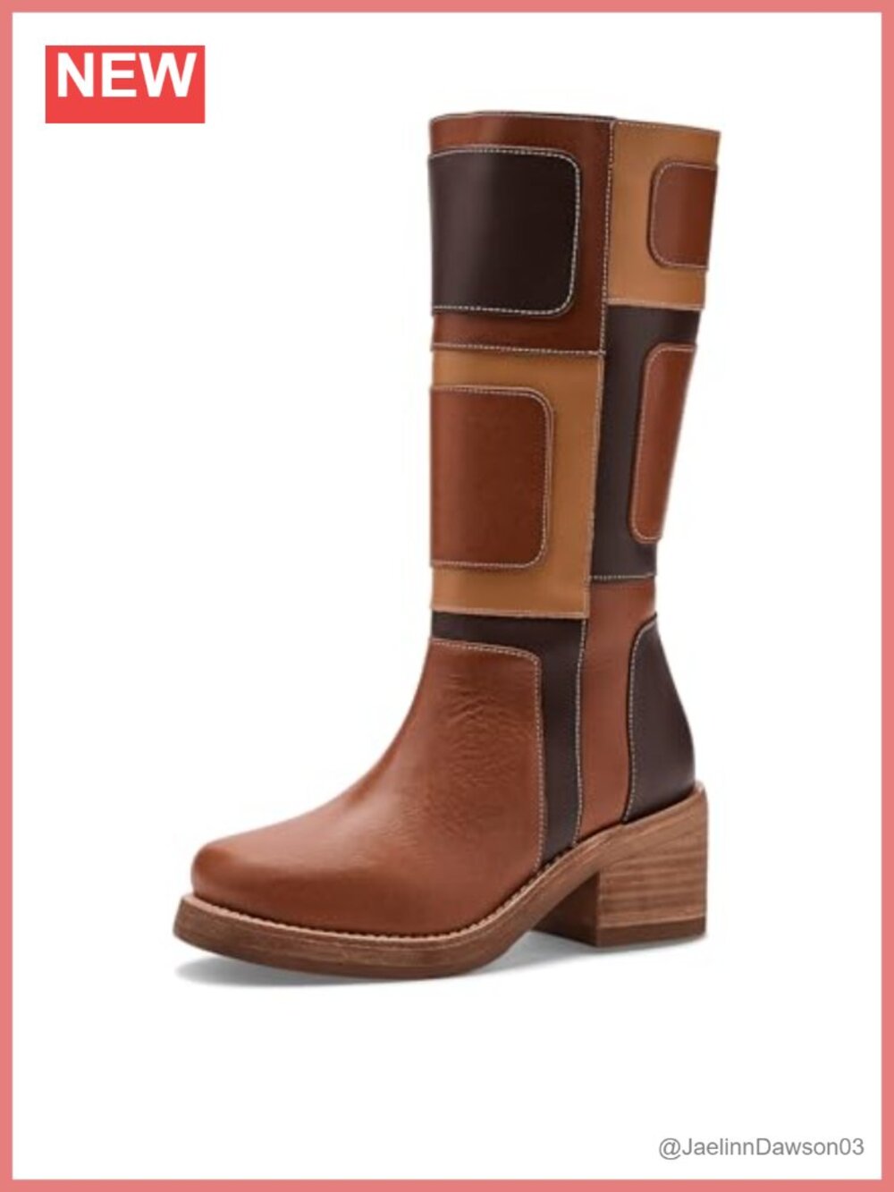 Leather Mid Calf Zipper Block Heel Boots Casual Pull-On